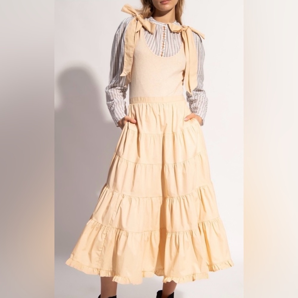 Ulla Johnson Tiered Elegant Cream Ivory  Tiered Skirt - Picture 2 of 14